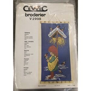 CeWec Vtg NEW #V2998 Approx 12”x24” Little Girl W/Birds Crewel Embroidery Kit